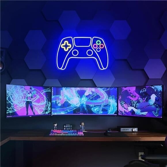 Gamer Neon LED Sign Game Controller Room Decor Gaming Console System Retro Blue - Picture 2 of 8